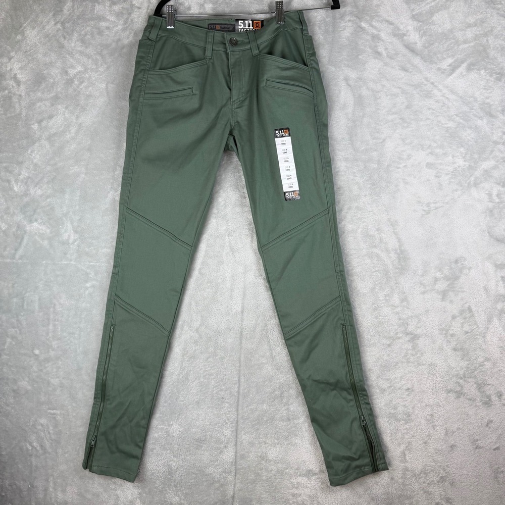 5.11 TACTICAL Wyldcat Womens 4 Long Green Slim Utility Pants Ankle Zip NEW